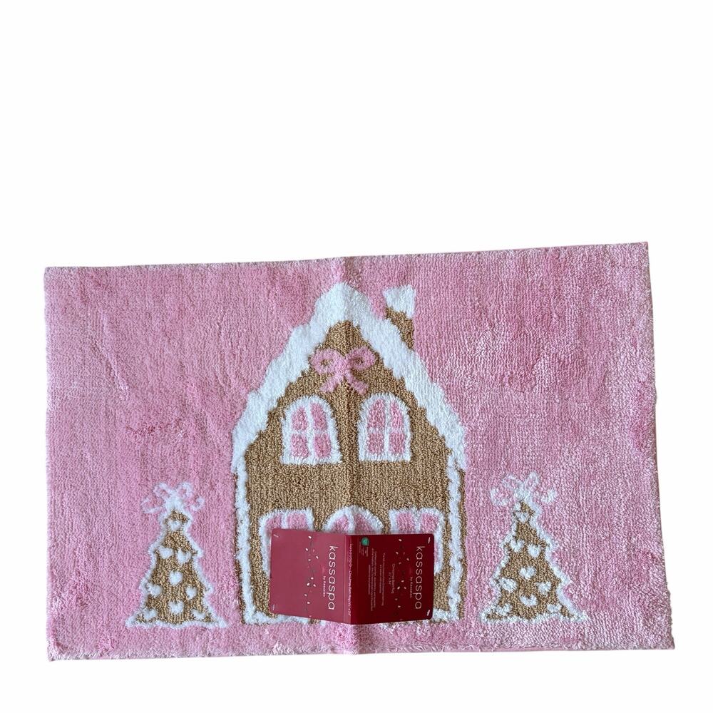 Kassaspa Pink Gingerbread House Bath Rug 21x34 Plush Coquette Holiday Bath NEW